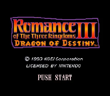 Romance of the Three Kingdoms III - Dragon of Destiny (USA) screen shot title